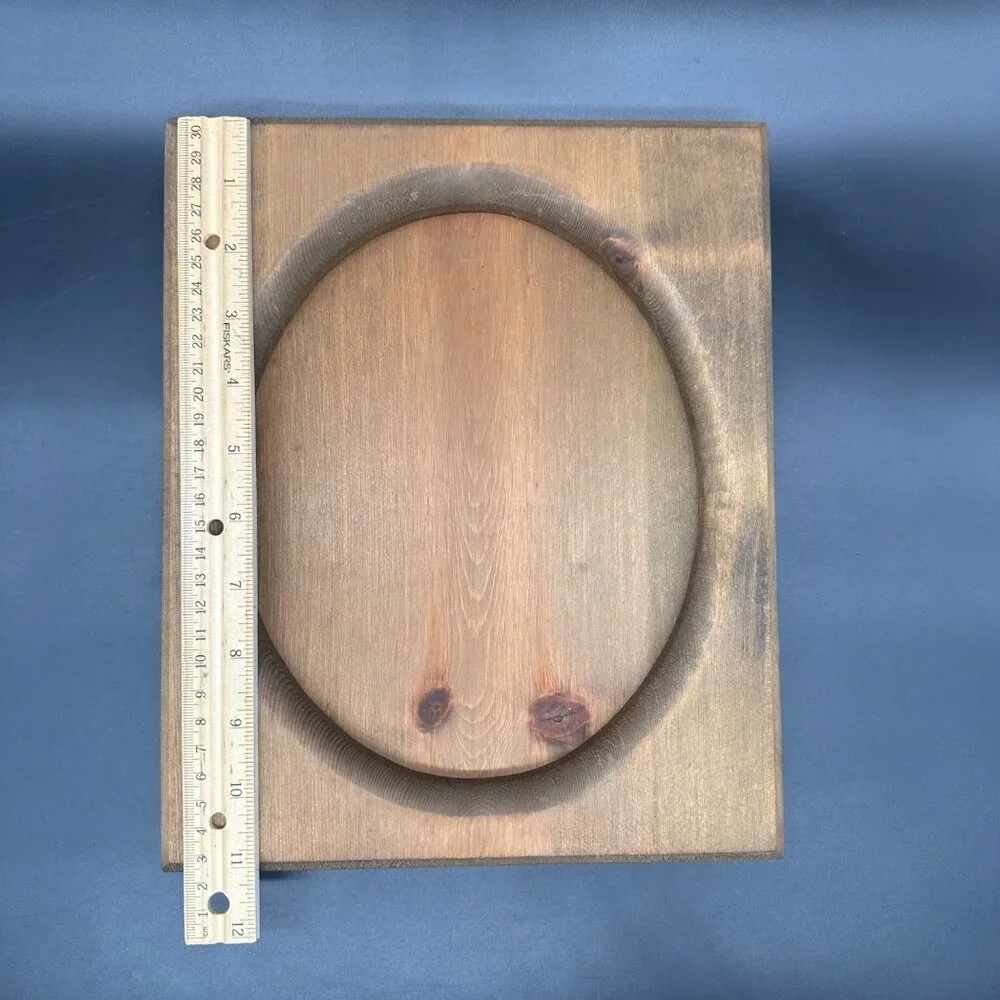Vintage Wooden Picture Frame Oval Cutout Handmade Rustic Wall Hanging Retro